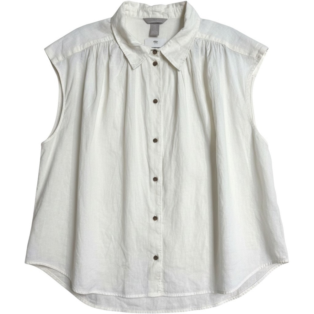 H&M Blouse Women XL Off-White NWT Linen Blend Sleeveless Button Down Relaxed